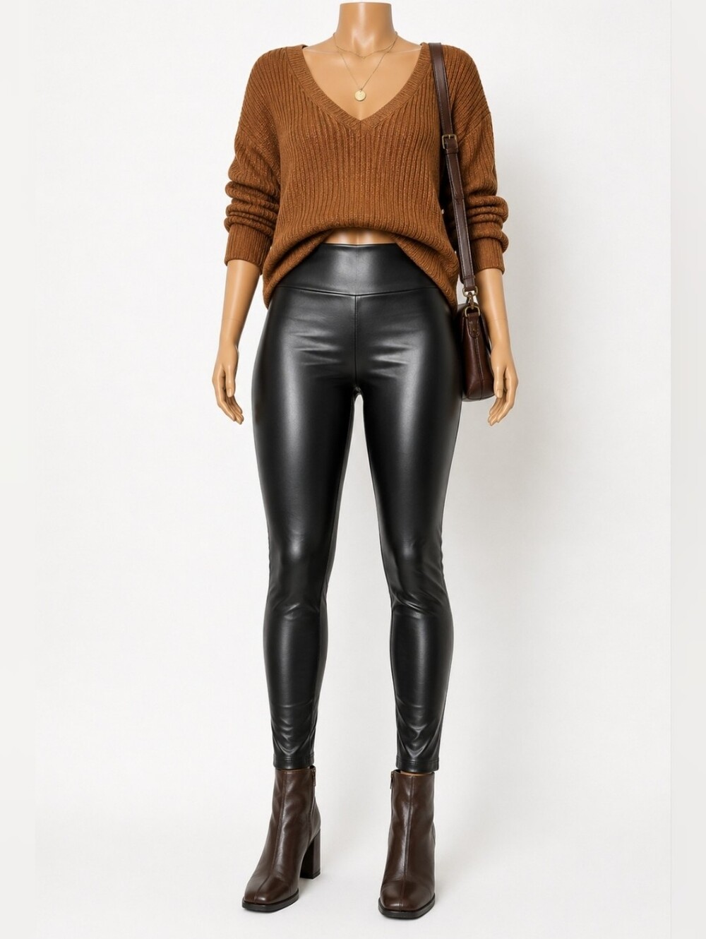 NWOT CI SONO Black Faux Leather High-Waisted Leggings - Size XL